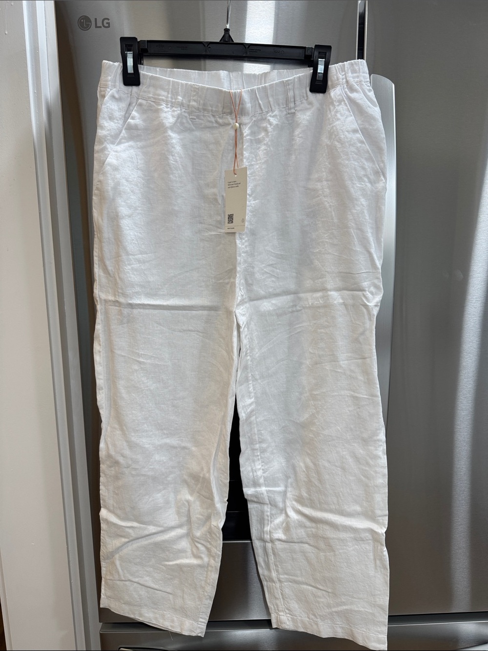 Quince 100% European White Linen Pants Cropped Elastic-Waist - Picture 2 of 5